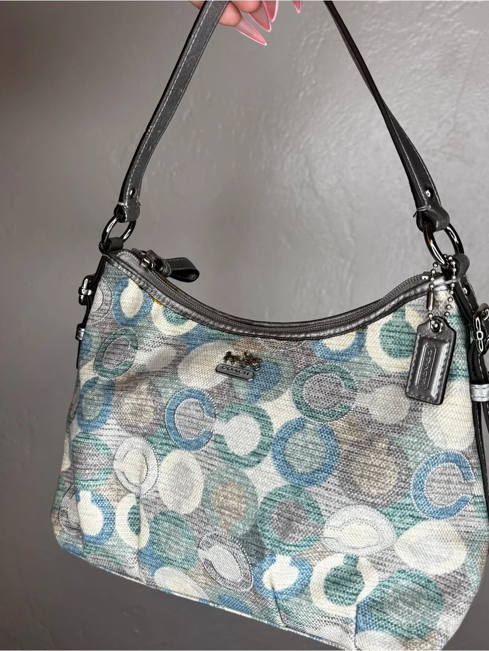 Coach baguette shoulder bag featuring a multicolored 